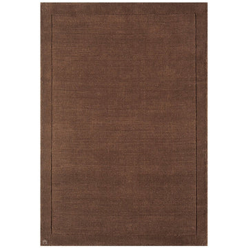 York Modern Plain Textured Subtle Ribbed Stripe Contrasting Smooth Border Handwoven Wool Loop Pile Deep Chocolate Brown Rug-Asiatic Carpets-Rug Love - The Most Loved Rug Store